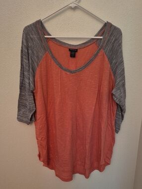 torrid Coral and Gray Raglan V-Neck Baseball Tee